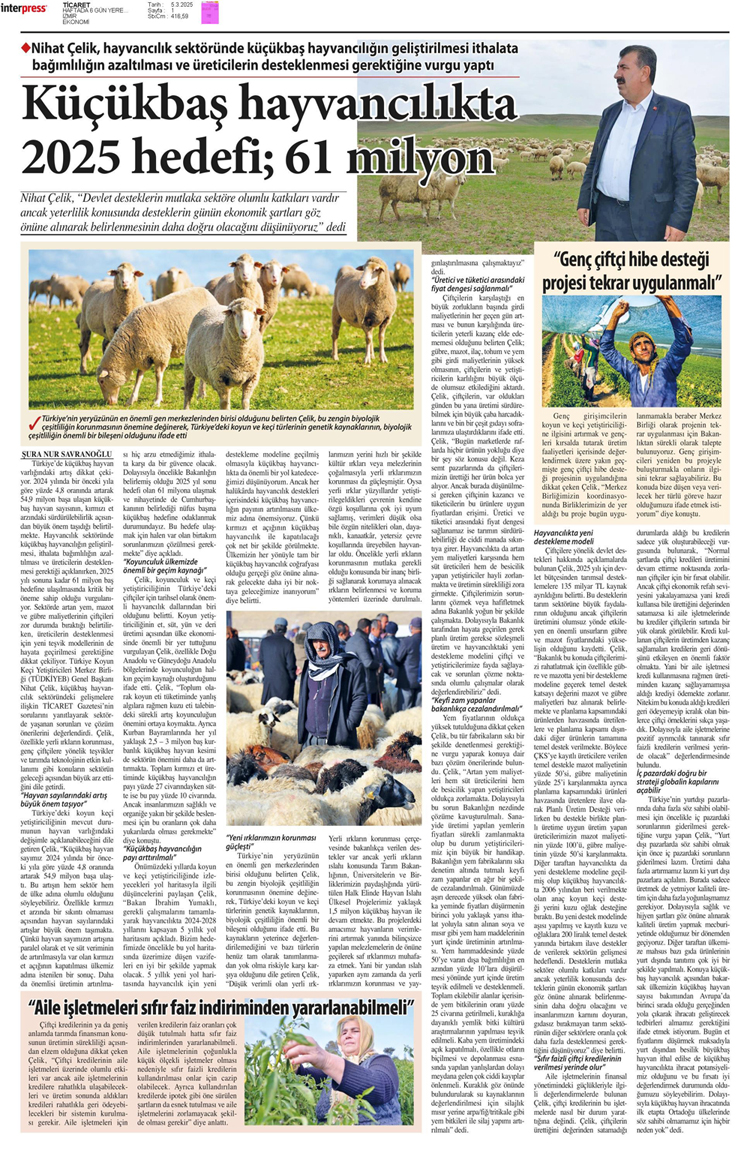 KKBA HAYVAN SAYISINDA 2025 HEDEF: 61 MLYON