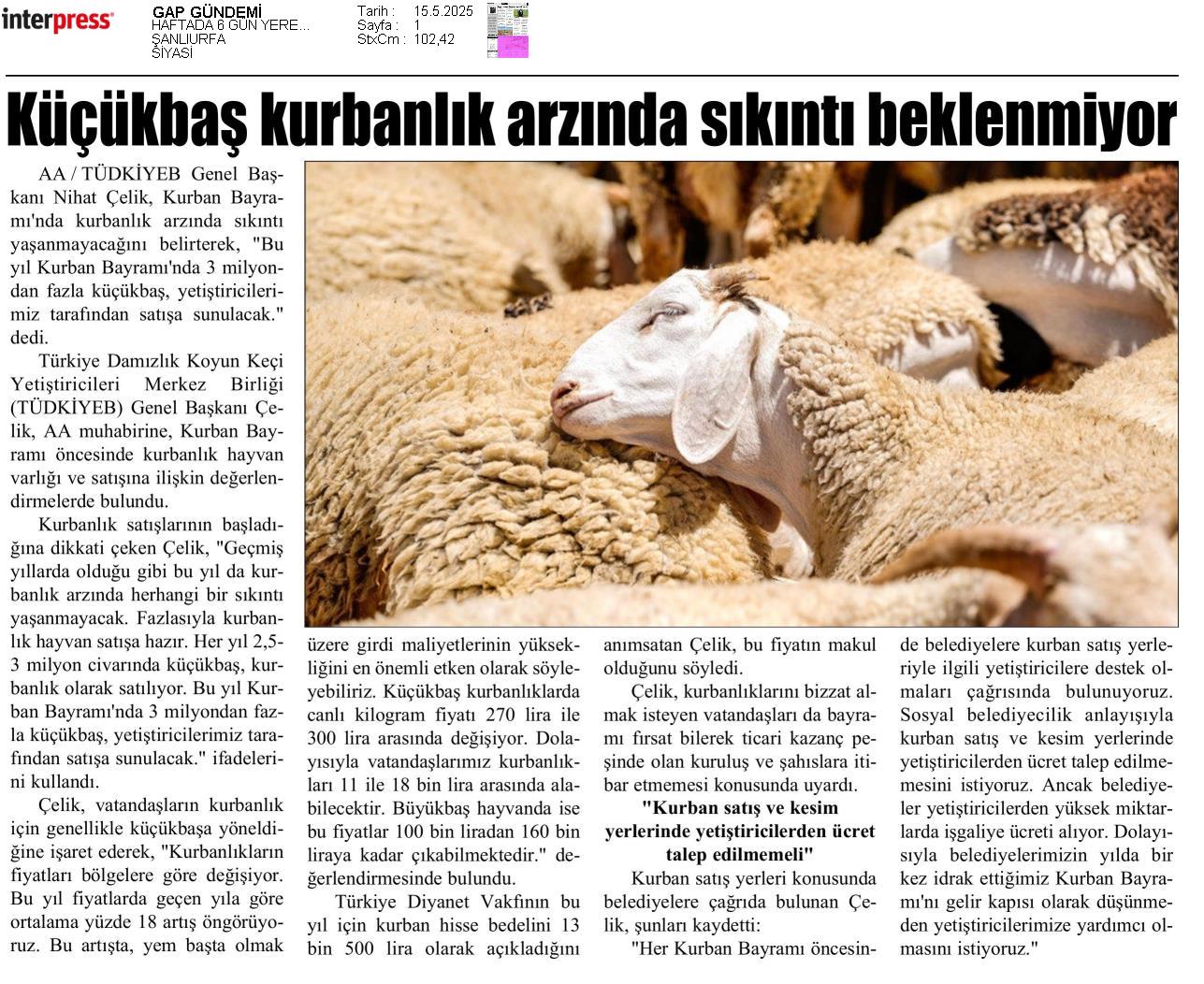 TDKYEB GENEL BAKANI NHAT ELK DEN KURBANLIK AIKLAMASI